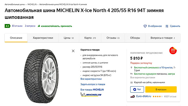 Цена Michelin